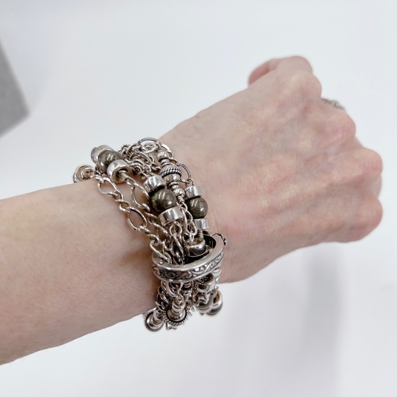 STERLING AND PYRITE LONG SAUTOIR NECKLACE - Picture 5 of 10